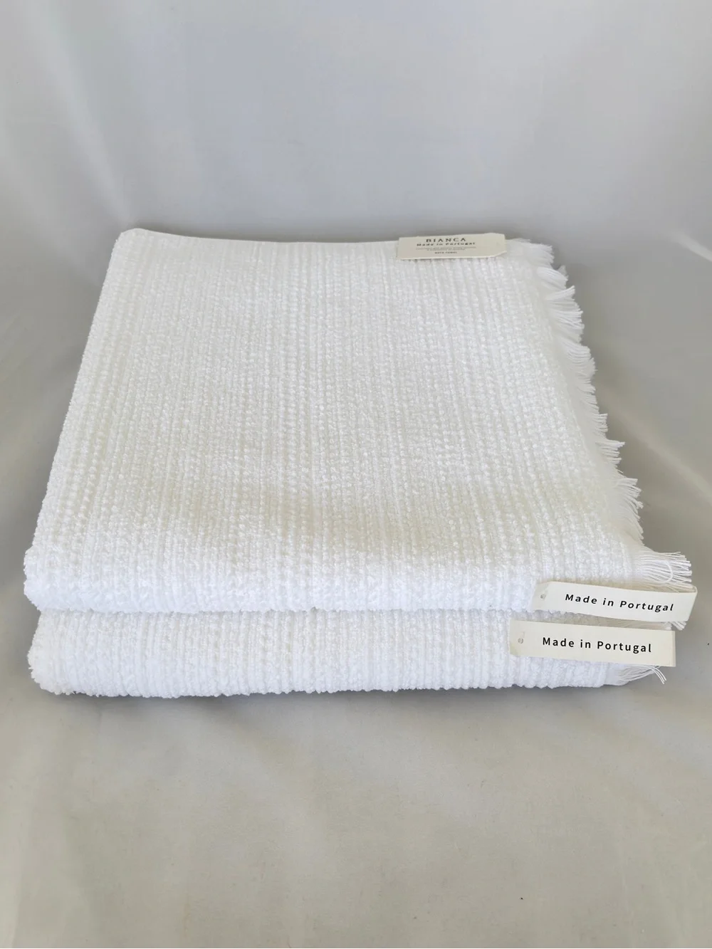 NWT Bianca White Bath Towels Set of 2 Luxury Spa with Frill Made in Portugal